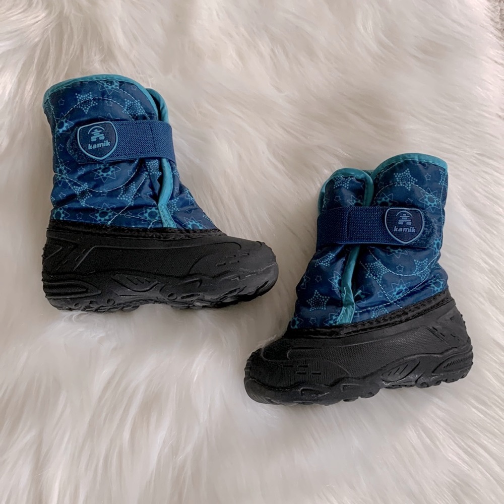 Kamik Snow Bug Blue and Black Velcro Strap Toddler Snow Boot